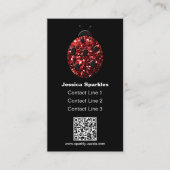赤いスパークルラディバグQRコードモノグラムブラックカスタム 名刺 (正面)
