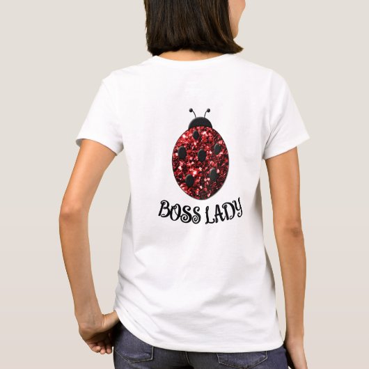 赤いスパークルレディバグ 上司の女性 個人用 Tシャツ (裏面)