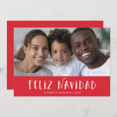 赤いスペイン風フェリス・ナビダードの写真付き シーズンカード (正面/裏面)