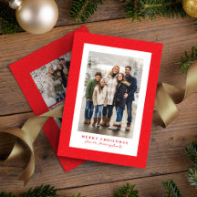 赤いスペックルフレームシンプルクリスマスフォト