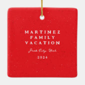 赤いスペックルフレームシンプルクリスマスフォト セラミックオーナメント (裏面)
