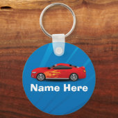 赤いスポーツカーの炎と明るい青キッズボーイズ キーホルダー (正面)