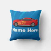 赤いスポーツカーの炎と明るい青キッズボーイズ クッション (裏面)