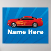 赤いスポーツカーの炎と明るい青キッズボーイズ ポスター (正面)