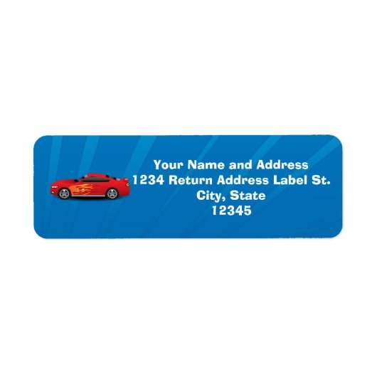 赤いスポーツカーの炎と明るい青キッズボーイズ ラベル (正面)