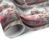 赤いスポーツカーを運転するおばさん ラッピングペーパー (ロールコーナー)