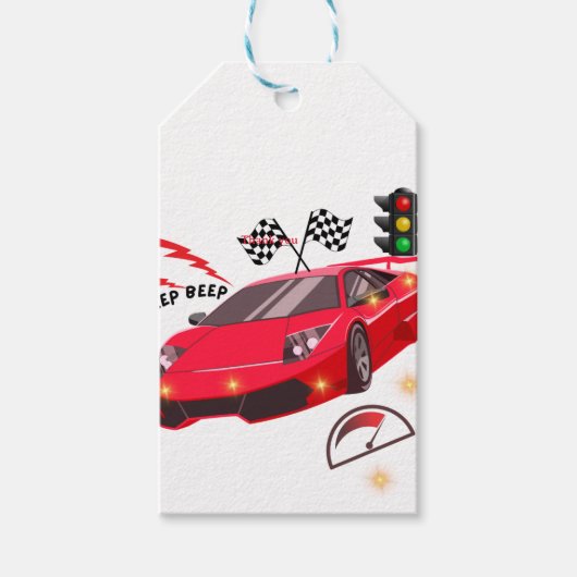 赤いスポーツカー レーステーマパーティーの招待状 ありがとう ギフトタグ (正面)