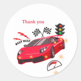 赤いスポーツカー レーステーマパーティーの招待状 ありがとう ラウンドシール