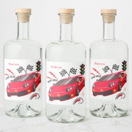 赤いスポーツカー レーステーマパーティーの招待状 ありがとう リキュールボトルラベル