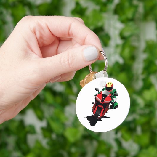 赤いスポーツバイクに乗るバイク キーホルダー