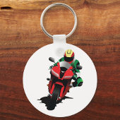 赤いスポーツバイクに乗るバイク キーホルダー