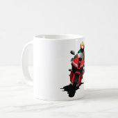 赤いスポーツバイクに乗るバイク コーヒーマグカップ (正面左)