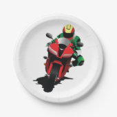 赤いスポーツバイクに乗るバイク ペーパープレート (正面)