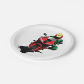 赤いスポーツバイクに乗るバイク ペーパープレート (アングル)