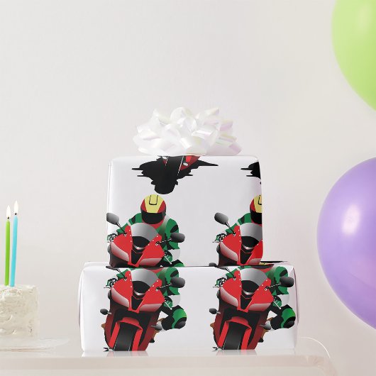 赤いスポーツバイクに乗るバイク ラッピングペーパー