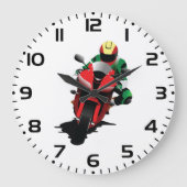 赤いスポーツバイクに乗るバイク ラージ壁時計 (正面)