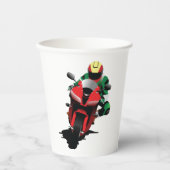 赤いスポーツバイクに乗るバイク 紙コップ (正面)