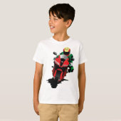 赤いスポーツバイクに乗るバイク Tシャツ (正面フル)