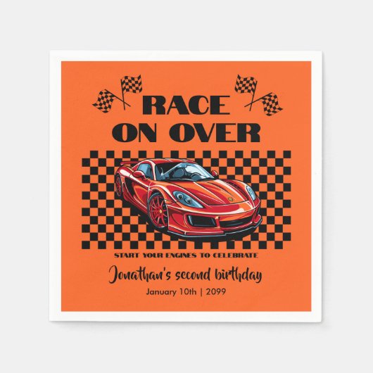 赤いスポーツモダンカーでレース スタンダードカクテルナプキン (正面)