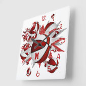 赤いスポーツルームのデッキのバスケットの星 スクエア壁時計 (傾斜)