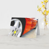 赤いスポーツ・カーの挨拶状 カード (黄色い花)