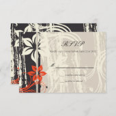 赤いスワールウェディングRSVP in Black 出欠カード (正面/裏面)