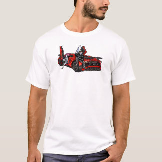 赤いスーパーカーと並ぶクールなアニメギャングスターカップル Tシャツ