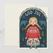 赤いセーターの楽しい少女 シーズンカード (正面/裏面)