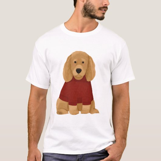 赤いセーターを着たゴールデンレトリバー Tシャツ (正面)