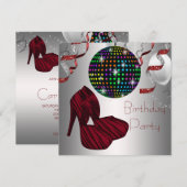 赤いゼブラ柄のハイヒール靴 ディスコ バースデーパーティー 招待状 (正面/裏面)