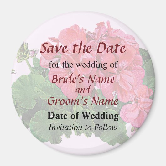赤いゼラニウムと花芽のSave the Date マグネット (正面)