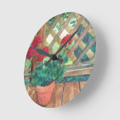 赤いゼラニウム ラウンド壁時計 (傾斜)