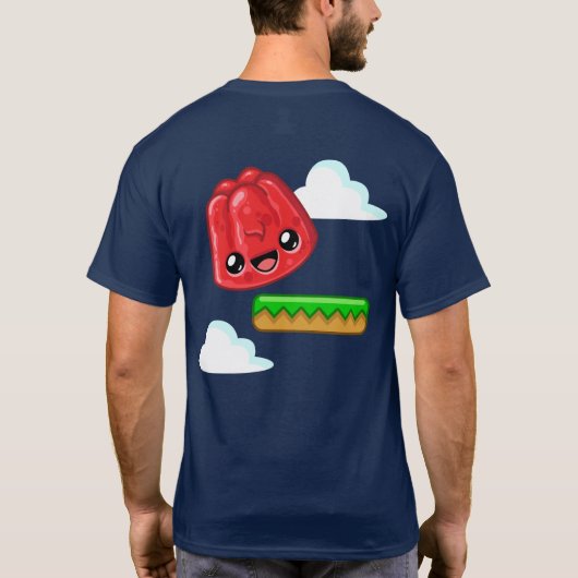 赤いゼリーハッピーな気分がジャンプする - ハッピージャンプ Tシャツ (裏面)