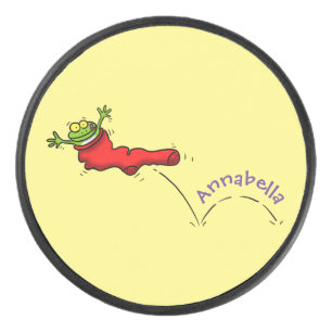 赤いソックジャンプ漫画の可愛いカエル アイスホッケーパック