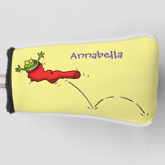 赤いソックジャンプ漫画の可愛いカエル ゴルフヘッドカバー (正面)