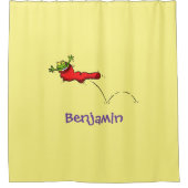 赤いソックジャンプ漫画の可愛いカエル シャワーカーテン (正面)