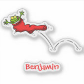 赤いソックジャンプ漫画の可愛いカエル シール (正面)