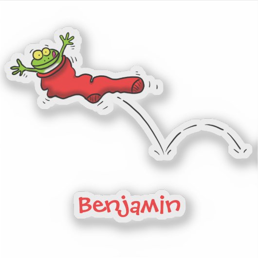 赤いソックジャンプ漫画の可愛いカエル シール (正面)