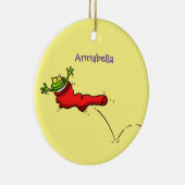 赤いソックジャンプ漫画の可愛いカエル セラミックオーナメント (右)