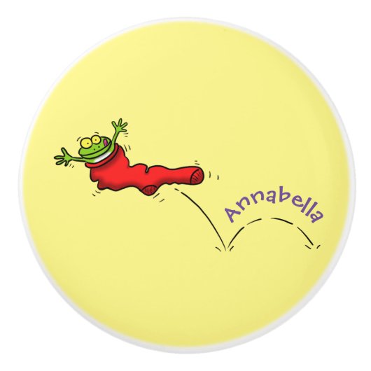 赤いソックジャンプ漫画の可愛いカエル セラミックノブ (正面)