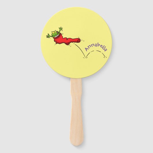 赤いソックジャンプ漫画の可愛いカエル ハンドファン (正面)