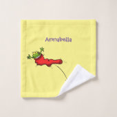 赤いソックジャンプ漫画の可愛いカエル バスタオルセット (ウォッシュタオル)