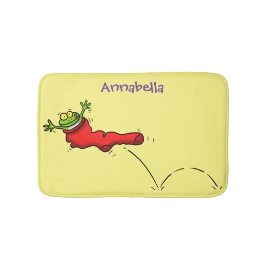 赤いソックジャンプ漫画の可愛いカエル バスマット (正面)