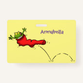 赤いソックジャンプ漫画の可愛いカエル バッジ (裏面)