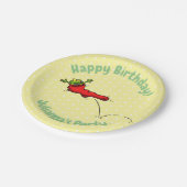 赤いソックジャンプ漫画の可愛いカエル ペーパープレート (アングル)