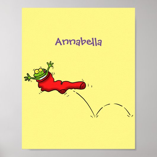 赤いソックジャンプ漫画の可愛いカエル ポスター (正面)