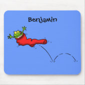 赤いソックジャンプ漫画の可愛いカエル マウスパッド (正面)