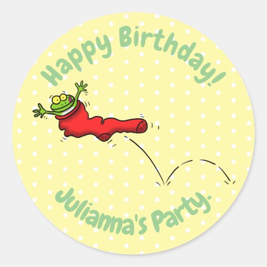 赤いソックジャンプ漫画の可愛いカエル ラウンドシール (正面)