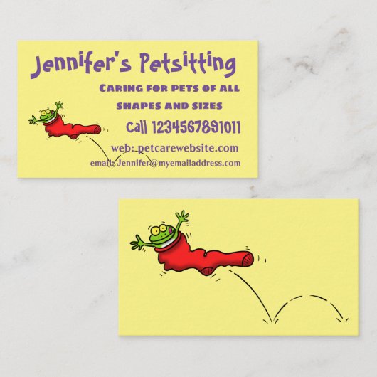 赤いソックジャンプ漫画の可愛いカエル 名刺 (正面/裏面)