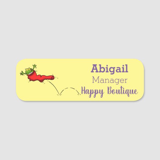 赤いソックジャンプ漫画の可愛いカエル 名札 (正面)